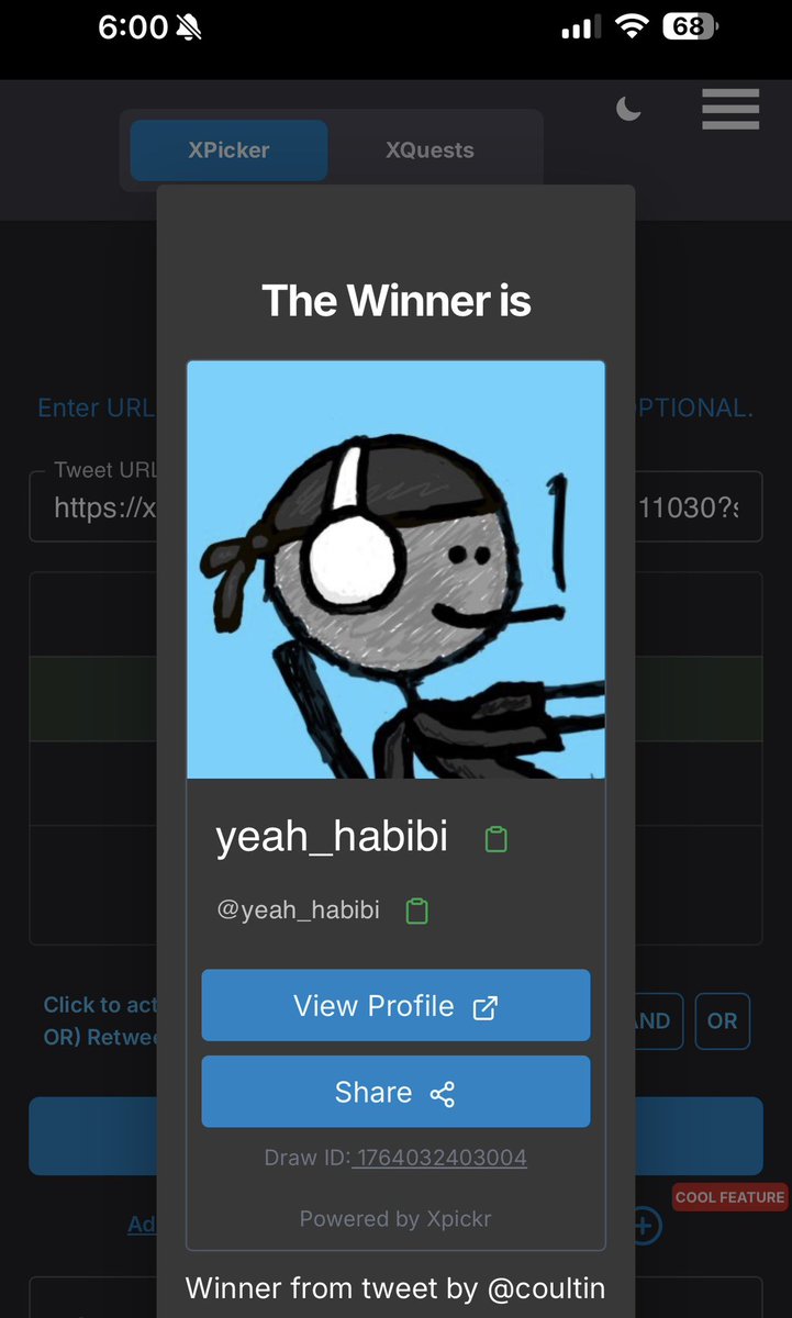 We have a winner!

<a href="/yeah_habibi/">yeah_habibi</a>! Congrats!  The BI is all yours- I need your TS handle though!
