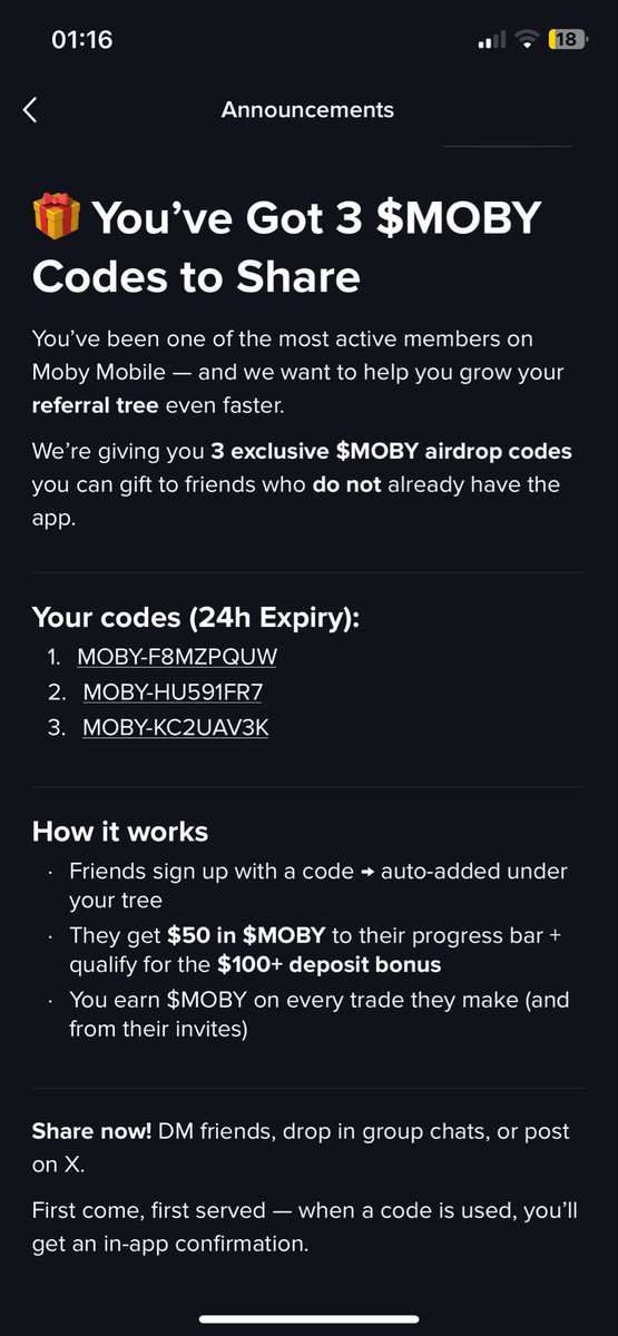 Moby just dropped me 3 exclusive codes — instant $50 in $MOBY to your wallet progress bar when you redeem 😳💰

Each code gives:
✔️ $50 in $MOBY instantly (after downloading the app + entering the claim code)
✔️ $100+ bonus after your first $SOL deposit/swap