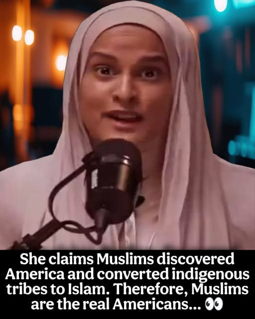 PecanC8's tweet photo. She claims Muslims discovered America and converted indigenous tribes to Islam. Therefore, Muslims are the real Americans. “After Muslims discovered the Americas, many of the Cherokee indigenous people accepted Islam.”

What say you about her claim? https://t.co/75FLf8F5U3