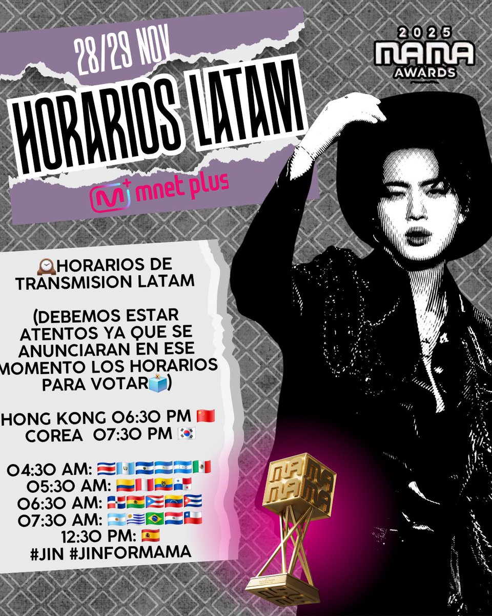 EraSeokjinista's tweet image. 🕰HORARIOS DE TRANSMISION LATAM
(debemos estar atentos ya que se anunciaran en ese momento los horarios para votar🗳)
Hong kong 06:30 pm 🇨🇳
 Corea  07:30 pm 🇰🇷

04:30 am: 🇨🇷🇬🇹🇸🇻🇳🇮🇭🇳🇲🇽
05:30 am: 🇨🇴🇵🇪🇪🇨🇵🇦
06:30 am: 🇩🇴🇧🇴🇵🇷🇻🇪🇨🇺
07:30 am: 🇦🇷🇺🇾🇧🇷🇵🇾🇨🇱
12:30 pm: 🇪🇸

📱 Inicia sesión en…