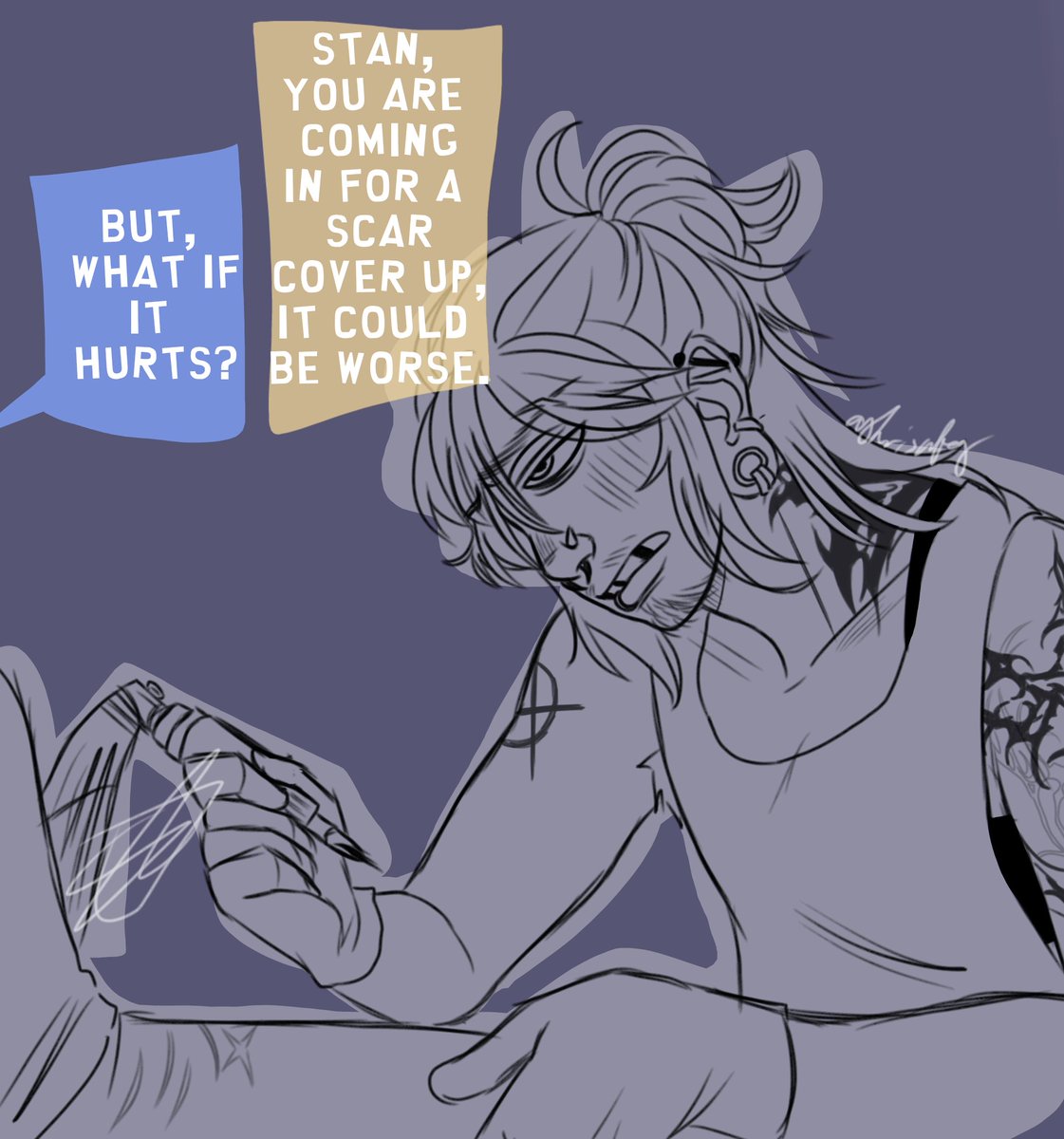 kenny tattoo career AU

#sptwt #southpark #spkenny #KennyMcCormick #KennyTattooArtistAu