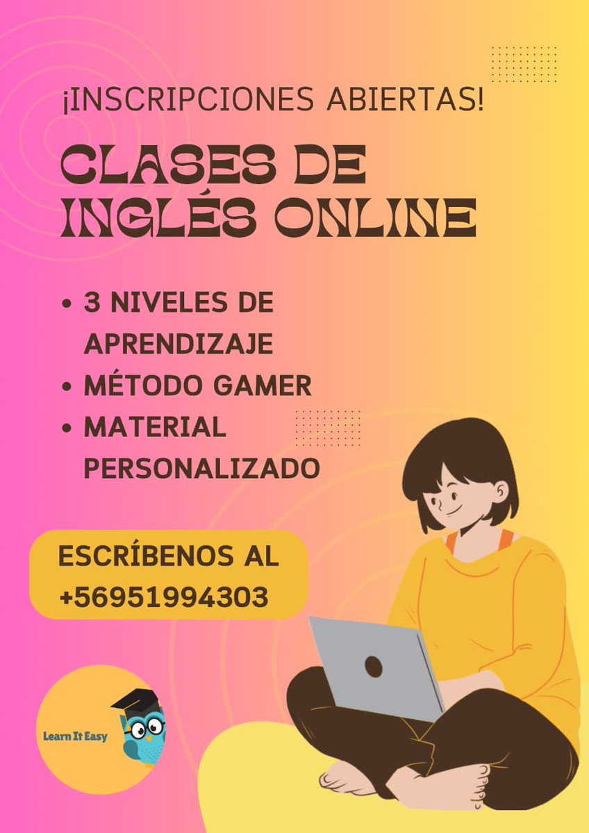 soy_huicana's tweet image. No soy profe, pero enseño inglés hace más de 4 años.
Hago clases personalizadas para niños y adultos vía zoom con el método gamer a precios accesibles ✨🥰
#LearnItEasy 👩🏻‍🏫🍎