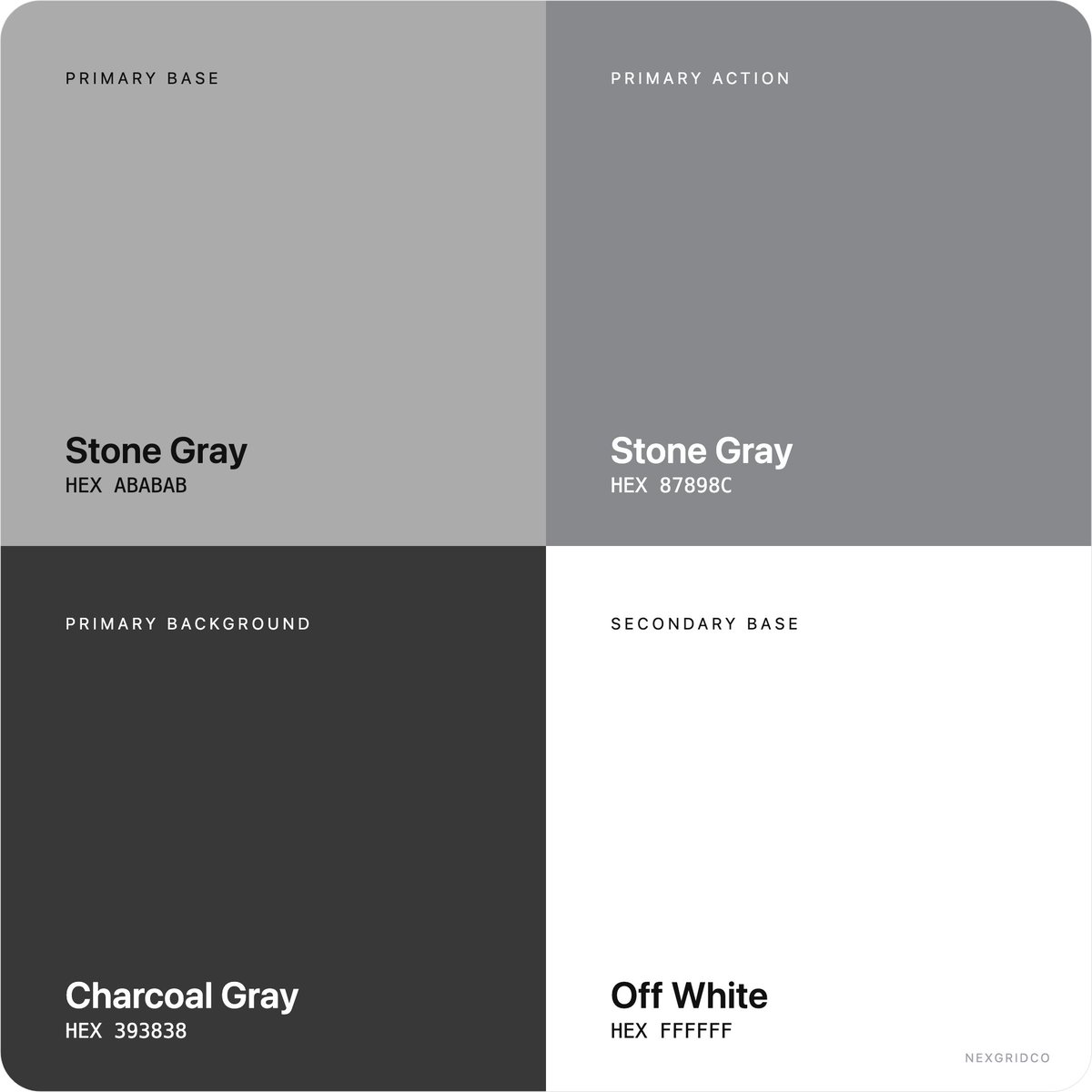 nexgridco's tweet image. timeless grayscale system: stone gray base, charcoal background, off white support