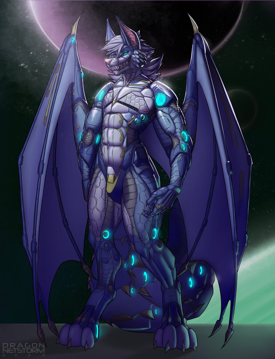 dragonnetstorm's tweet photo. Done for WebLeo

#canine #wings #wolf #male #abs #muscled #details #mechanical #horns #grin #smile #teeth #grimace #lookingatviewer #glowing #claws #background #planet #space #hair #mane #tail #spikes #synth #synthetic #robot https://t.co/7x6OuzCacr