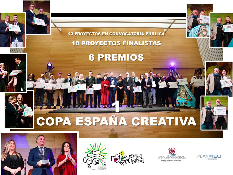 ✨ Un fin de semana inolvidable en la COPA ESPAÑA CREATIVA CÓRDOBA 2025 ✨

Entre los 43 proyectos presentados a Convocatoria Pública, se seleccionaron 18 FINALISTAS. Entre ellos se entregaron 2 PREMIOS/Categoría.Y 1 COPA ESPAÑA CREATIVA ✨💫Ver-Gala 😍 👉 youtube.com/live/3azGQgpKw…