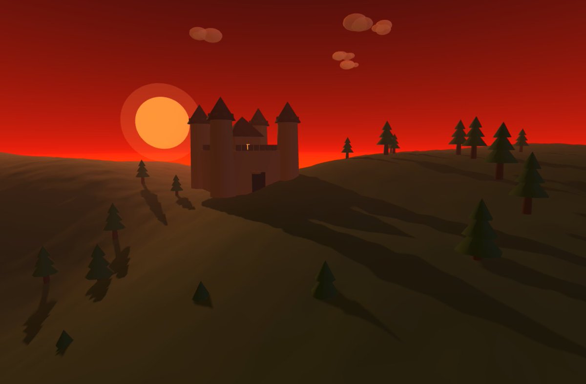 JasonBotterill's tweet image. Opus 4.5 threeJS code for a castle on a hill at sunset.