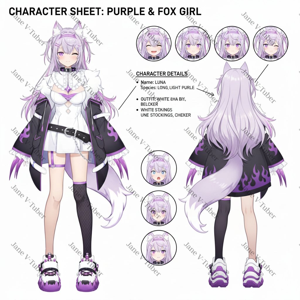 janeevtuber's tweet image. Model sheet finished  Perfect for rigging + branding. DM to secure your  commission! #VTuberSheet #VTuberDesign