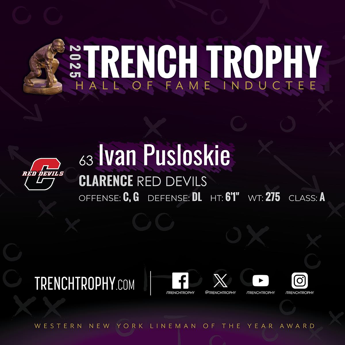 TrenchTrophy's tweet image. Congratulations to Ivan Pusloskie from the Clarence Red Devils a 2025 Trench Trophy Hall of Fame Inductee!