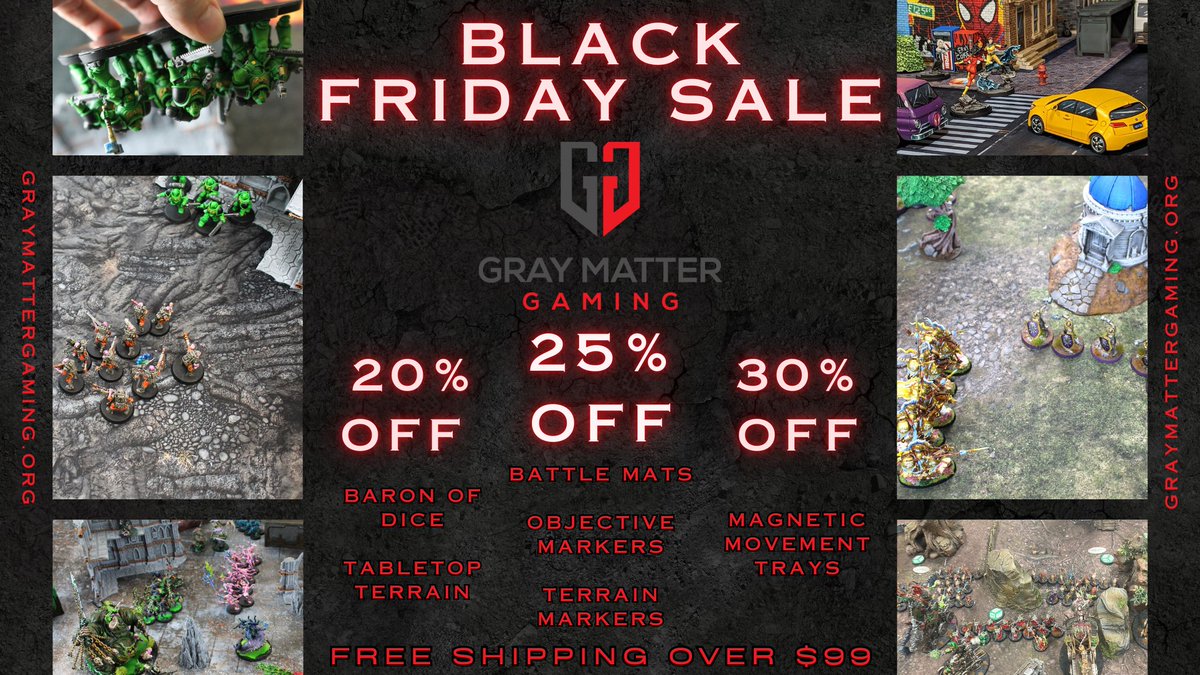 🚨🚨Our Black Friday Sale is now Live!! 🚨🚨

25% off all Battle Mats, Terrain Footprints, and Objective Markers!

20% off all Baron of Dice and Tabletop Terrain pieces!

30% off all Movement Trays!

Free shipping on all orders over $99!