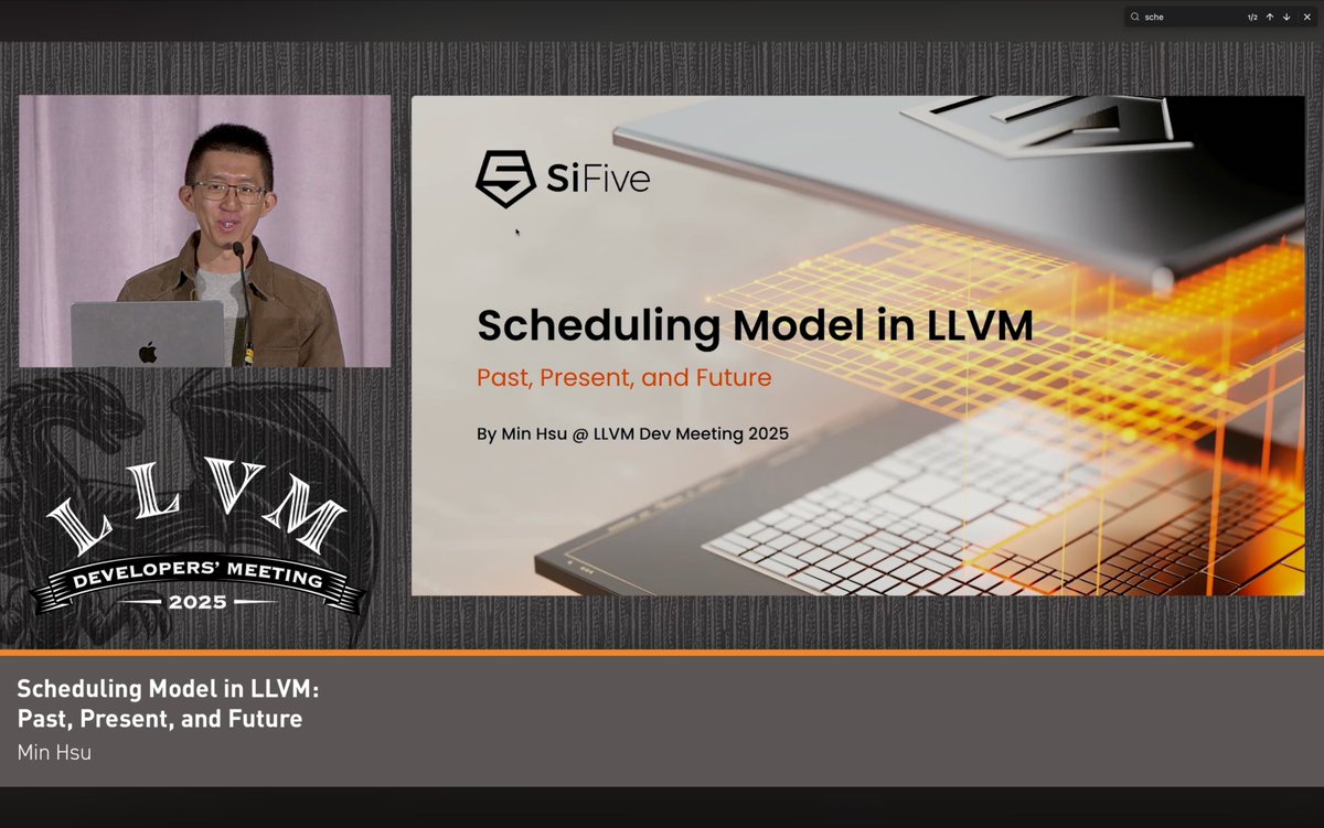 Exciting talk by <a href="/bekket_mcclane/">Min Hsu</a> at the LLVM 2025 Dev Meeting. 

youtu.be/YZHhlmOTG0g

For more context on the LLVM scheduling model, he has written excellent articles, quoted below.