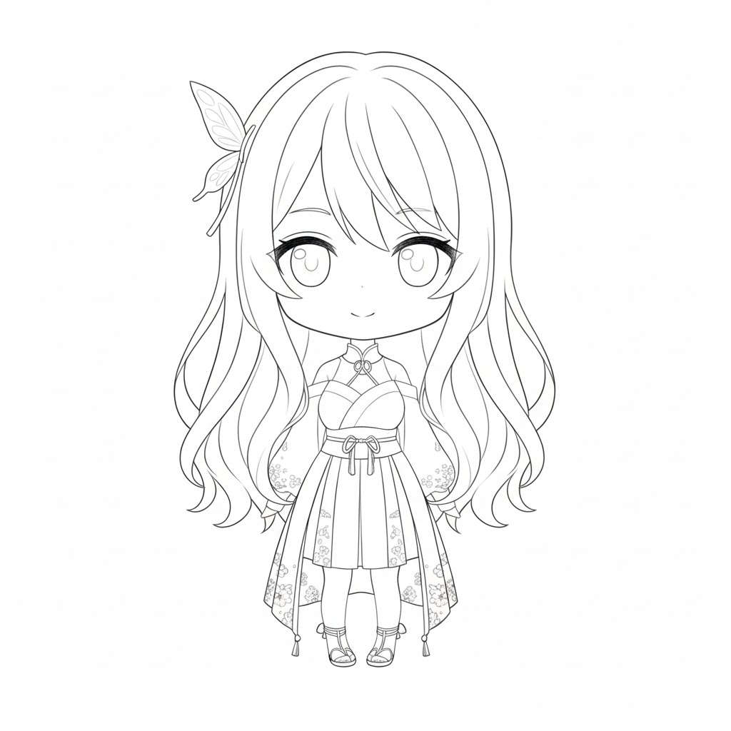 Rilley28's tweet image. Simplified, but still serving elegance! This chibi design is all about the flowy lines and delicate details. + DM for commission #lineart #Vtuber #commissionsopen #streaming #twitchstreamer #Chibi