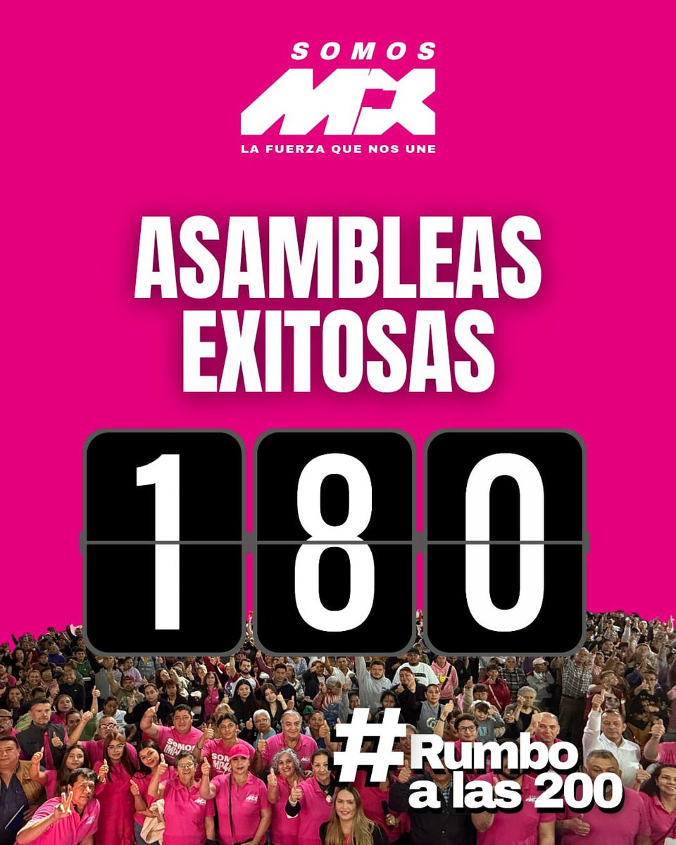 #AsambleasSomosMx
🇲🇽Hoy alcanzamos 1️⃣8️⃣0️⃣ asambleas en todo el país, y con cada una de ellas crece la fuerza de una ciudadanía decidida a participar, a organizarse y a tomar las riendas de su futuro. 

✅Estas 180 asambleas demuestran que cuando la gente se mueve, el país avanza