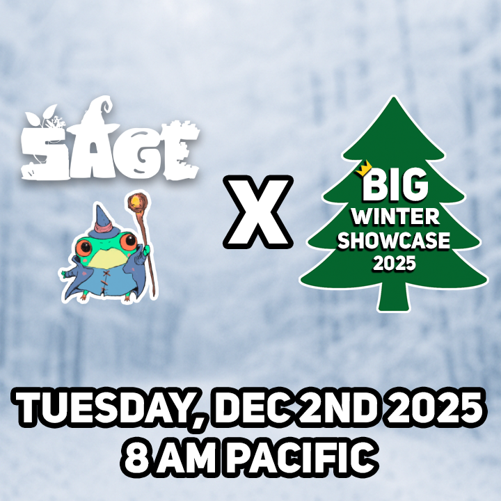 bendergamesco's tweet photo. Catch SAGE in the Best Indie Games Winter Showcase 2025 @clemmygames 🐸🪄🌲 https://t.co/OIGD5IWsIo