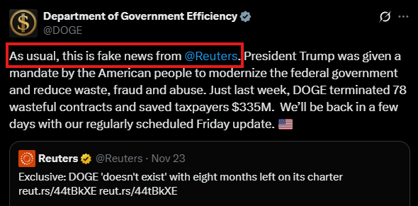 📉KOBEISSI: Il DOGE smentisce la chiusura: "Notizia falsa" secondo Reuters