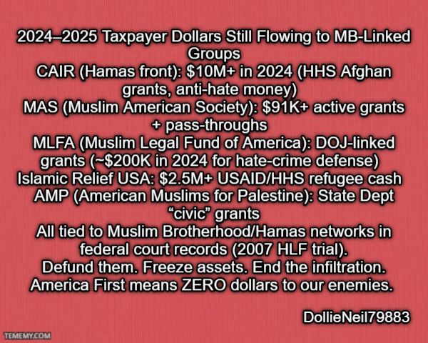 DollieNeil79883's tweet photo. @WhiteHouse Trump's EO designate MB as terror organization —now cut out the cancer cells floating in our system. #DefundCAIR #PurgeMB https://t.co/D1A5h5OQ3H