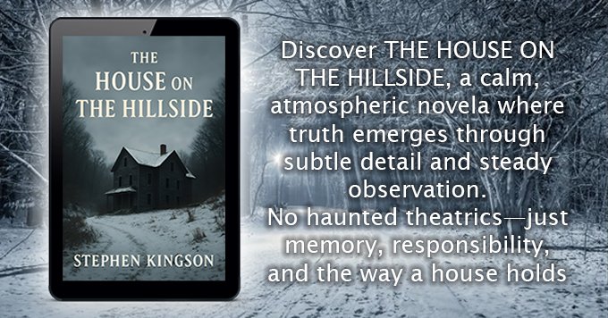 DriverClassics's tweet image. A winter house.
A missing man.
A truth revealed without theatrics or supernatural gloss.
THE HOUSE ON THE HILLSIDE is a quiet, documentary-style novel built on observation and memory. amazon.com/dp/B0G3THGPMY #mystery #whodunnit #mystery #KindleUnlimited