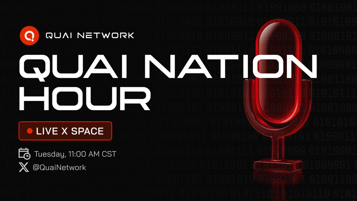 Our next space is the Quai Nation Hour tomorrow at 11 AM CST.

Drop by to share what you’ve been working on and get the latest updates from the team.