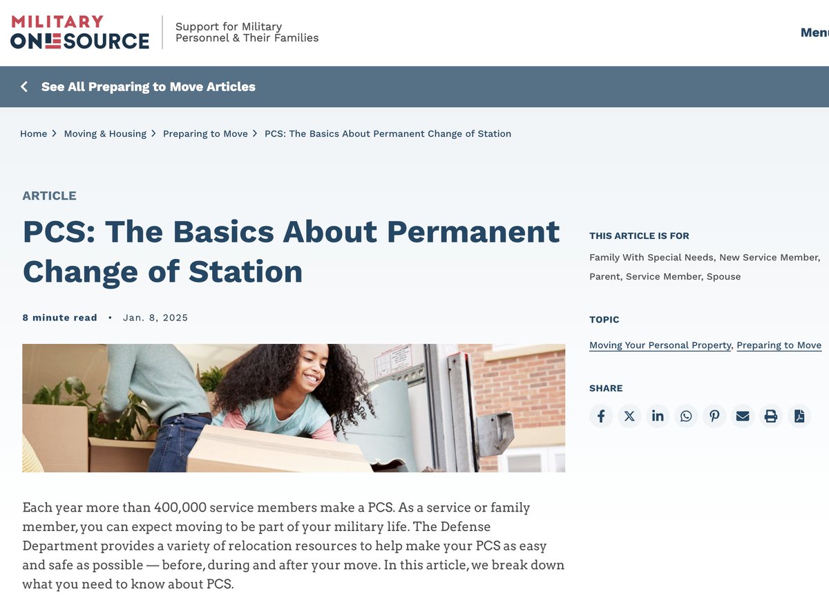 New to military moves? A Permanent Change of Station (PCS) is a big transition, but knowing the basics can make the process smoother.
Learn the essentials here:
👉 militaryonesource.mil/moving-pcs/pla…
