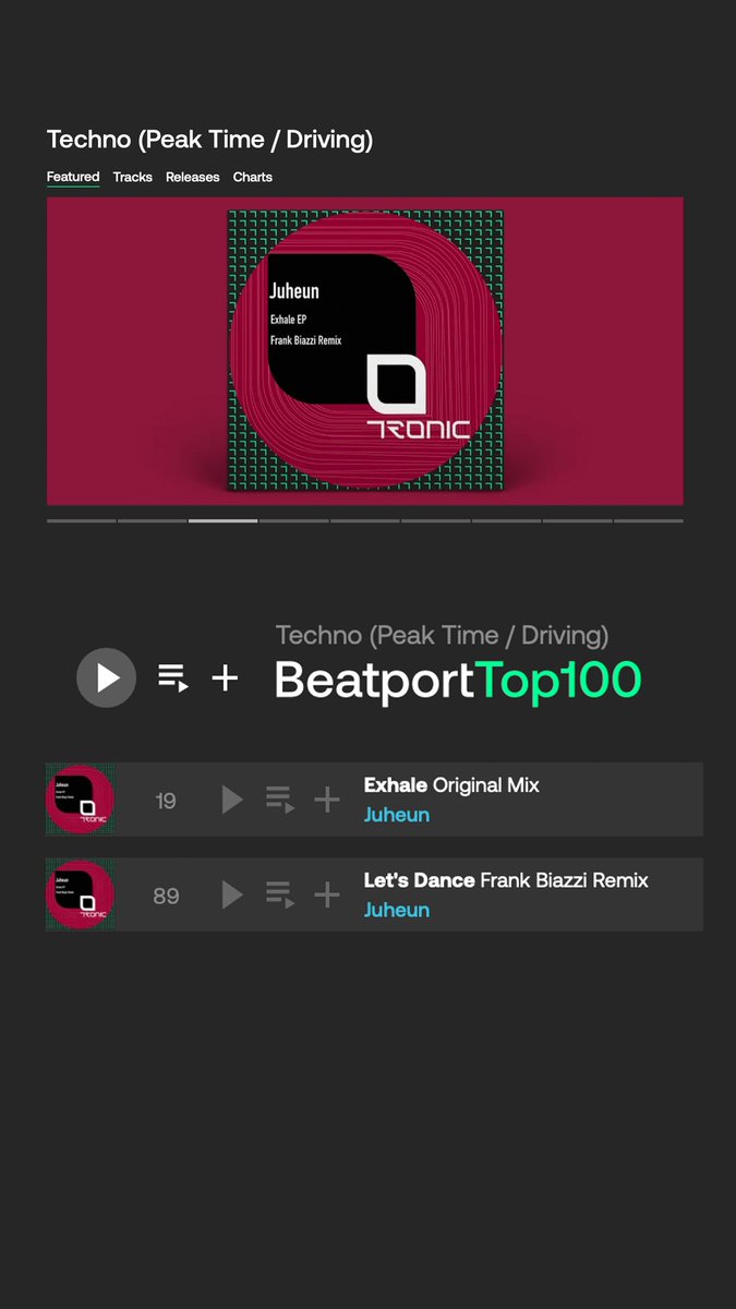 After just one weekend since its release… my new EP is climbing the Beatport Peak Time charts and debuting at #19! Massive thank you to all the DJs supporting it in their sets and everyone else who is streaming ‘Exhale’!