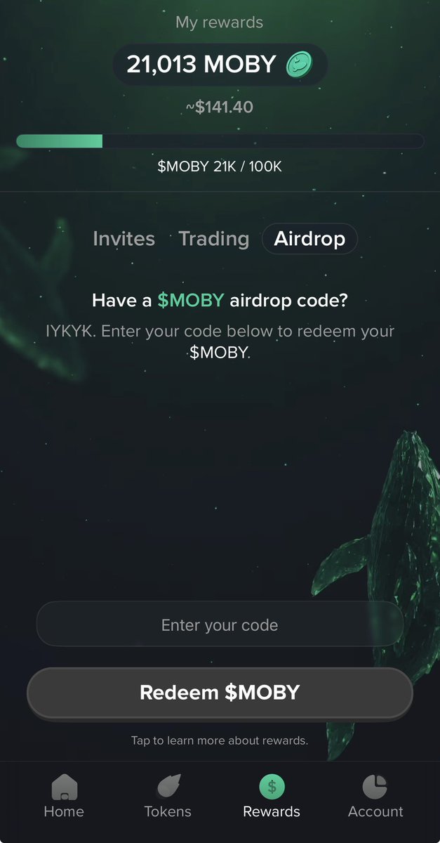 thewajidmengal's tweet image. Join me on Moby! Use my link: invite.mobyscreener.com/RllHXyF6eYb

Airdrop codes for new users: Expire 24H 
1. MOBY-175ARVLK
2. MOBY-C75Y6R18
3. MOBY-ER1WRC0M

What you get: 
1️⃣$50 in $MOBY added to your progress bar 
2️⃣Eligibility for a $100+ deposit bonus
3️⃣$MOBY rewards on every trade…