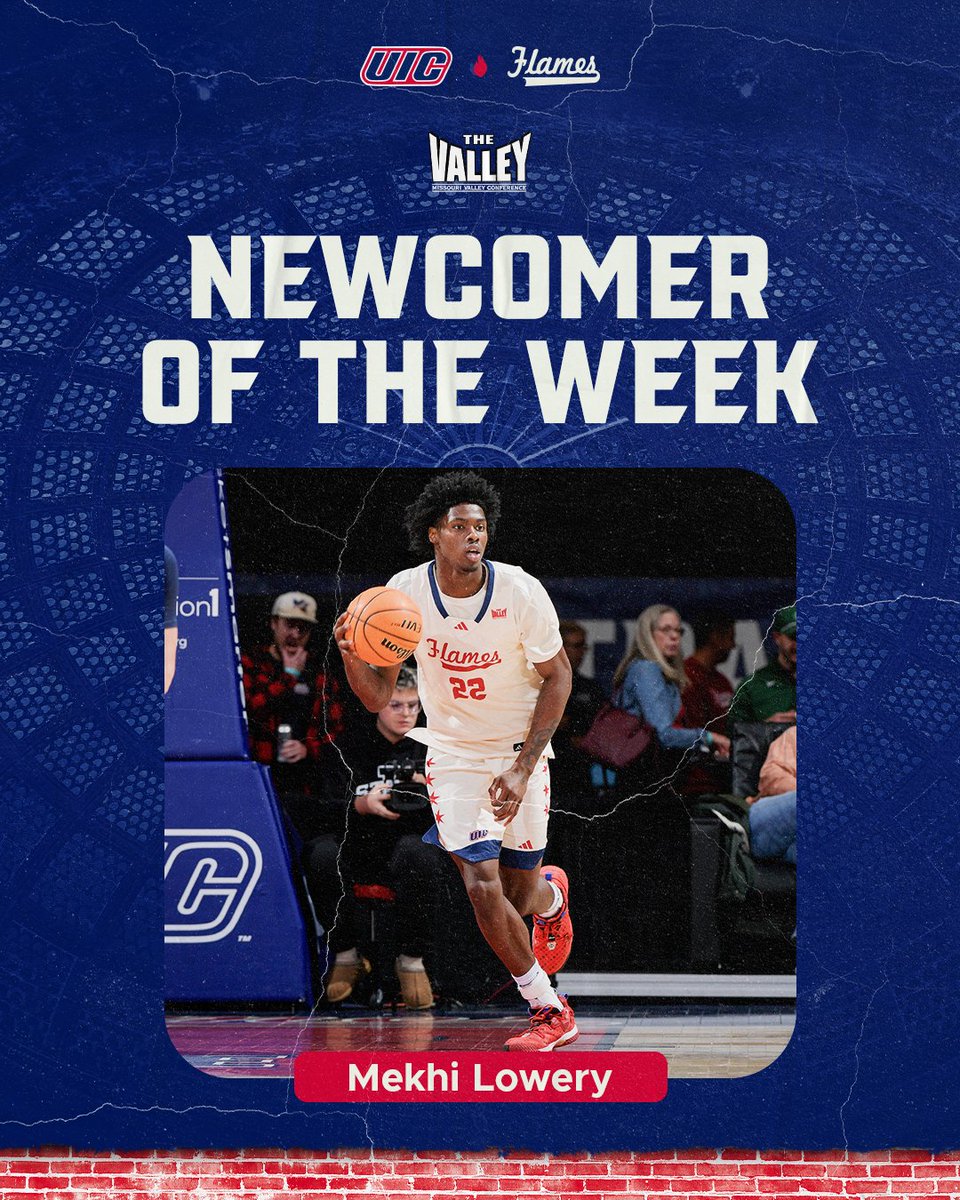 UIC_MBB's tweet image. Mekhi Lowery ➝ @MVCsports Newcomer of the Week 🏆

Big plays. Big impact. Big future for the pride of Bellwood, Illinois! 🔥🏀

#ChicagosCollegeTeam | #BeLegendary