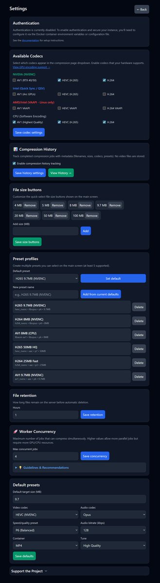 elhackernet's tweet image. 🛠️ 8mblocal es un compresor de video local gratuito y autoalojado con interfaz web diseñada para el rendimiento y la facilidad de uso

🗜️Permite comprimir un vídeo al tamaño deseado mediante códec AV1, HEVC (H.265 y H.264)

🎵Extraer audio de un video, etc
github.com/JMS1717/8mb.lo…