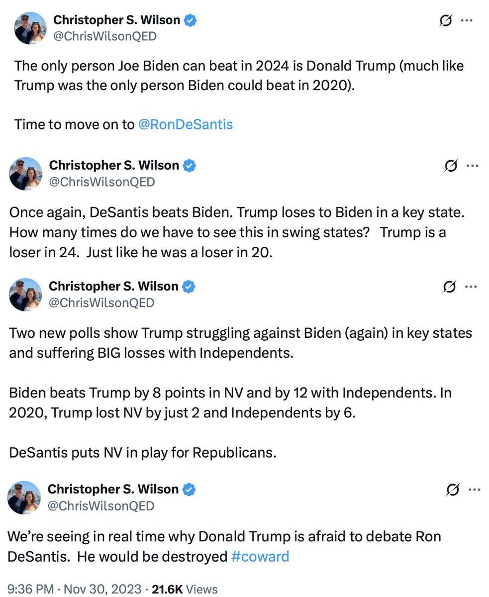 Ha, this pollster is an Always Back Down loser who said DeSantis would win Iowa by 11 (lost by 30), called President Trump a coward and a loser, and then got fired for stealing money from his firm.

These are the people who Wesley has hired to guide his irrational ‘campaign.’