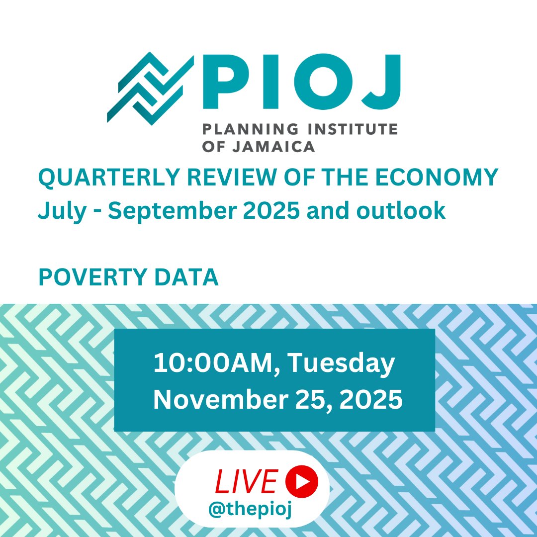 PIOJ briefing on the performance of the economy for the period July to September 2025 will be at 10AM Tuesday November 24. Watch live on <a href="/ThePIOJ/">PIOJ Planning Institute of Jamaica</a> YouTube channel.  youtube.com/@ThePIOJ/strea…