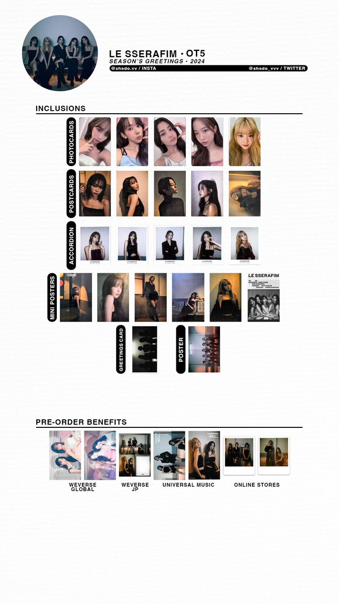 LE SSERAFIM - Season's Greetings 2024 - OT5 photocards, inclusions