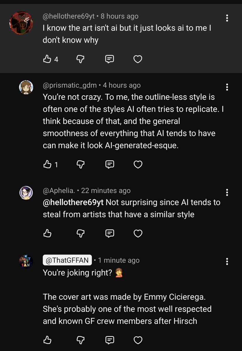 ThatGFFAN's tweet image. Bro we so cooked! These guys are thinking the amazing Gravity Falls Lofi vinyl art done by Emmy Cicierega is AI generated.

THAT&apos;S BEEN HER STYLE FOR ART FOR THE SHOW FOR YEARS NOW!!🤦🤦