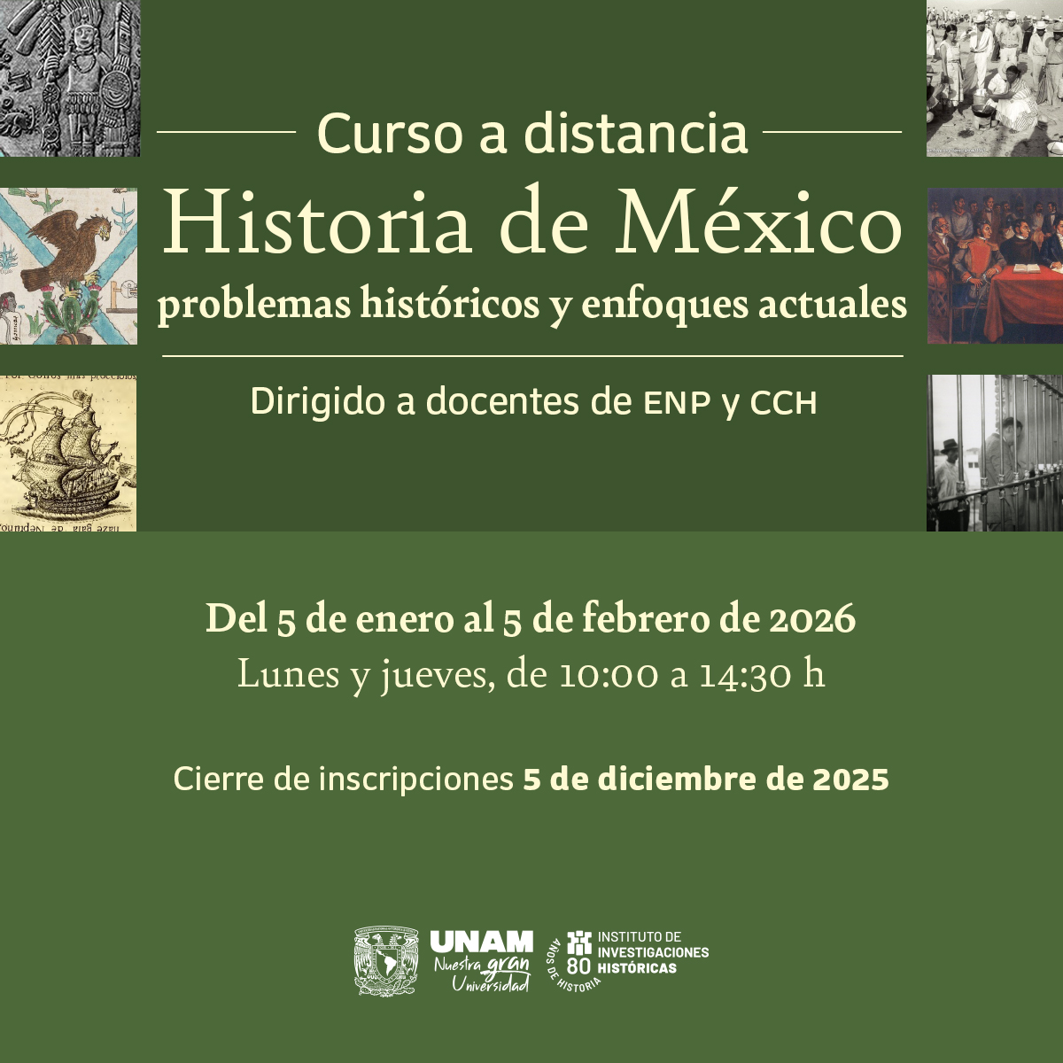 ¿Eres docente en el bachillerato de la UNAM?
¡Este curso te ofrece aproximaciones a procesos y problemas de la historia de México desde enfoques y perspectivas historiográficas actuales!

Registro docentes ENP
forms.gle/YGZa8AxQs9UKVn…

Registro docentes CCH
forms.office.com/r/BdSvR01xTQ