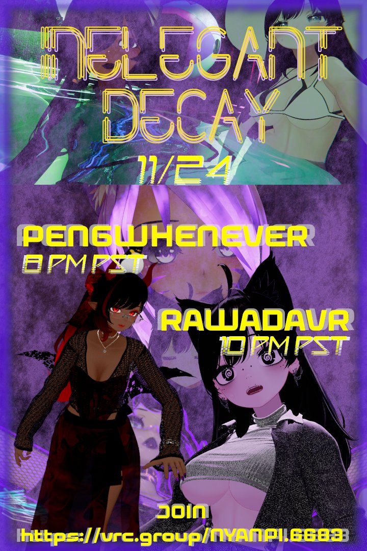 rawadavr's tweet image. #ぶいちゃ #ぶいちゃゴス #品もない減衰 #VRChat #VRGoth #InelegantDecay

今晩ペングちゃんと盛り上がろฅ( ̳• ·̫ • ̳ฅ)にゃ♡

LFG tonight with PengWhenever meow!!