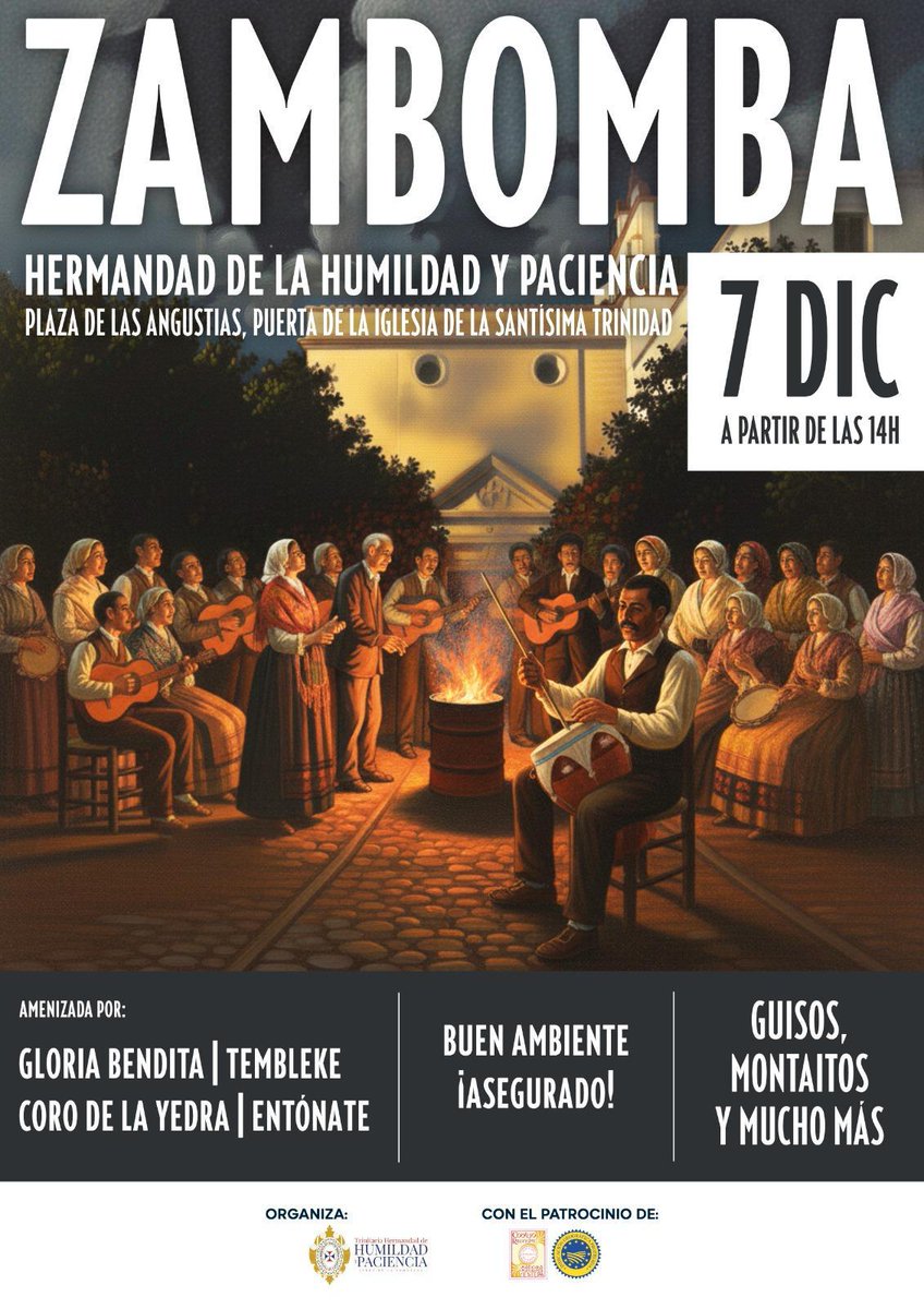 ZAMBOMBA 🎄
🗓7 De Diciembre
 
🕘 A partir de las 14:00h

📍Plaza de las Angustias, Puerta de la Iglesia de la Stma Trinidad 

🎶Amenizada por Gloria Bendita, Tembleke, Coro de la Yedra y Entónate

¡Buen ambiente y precios populares! 
¡Te esperamos! 

Patrocinado por <a href="/IGP_Estepa/">Mantecados de Estepa</a>