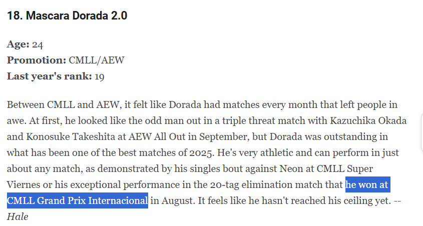 Máscara Dorada, who has been called Máscara Dorada for two years, was not the winner of the 2025 CMLL Grand Prix