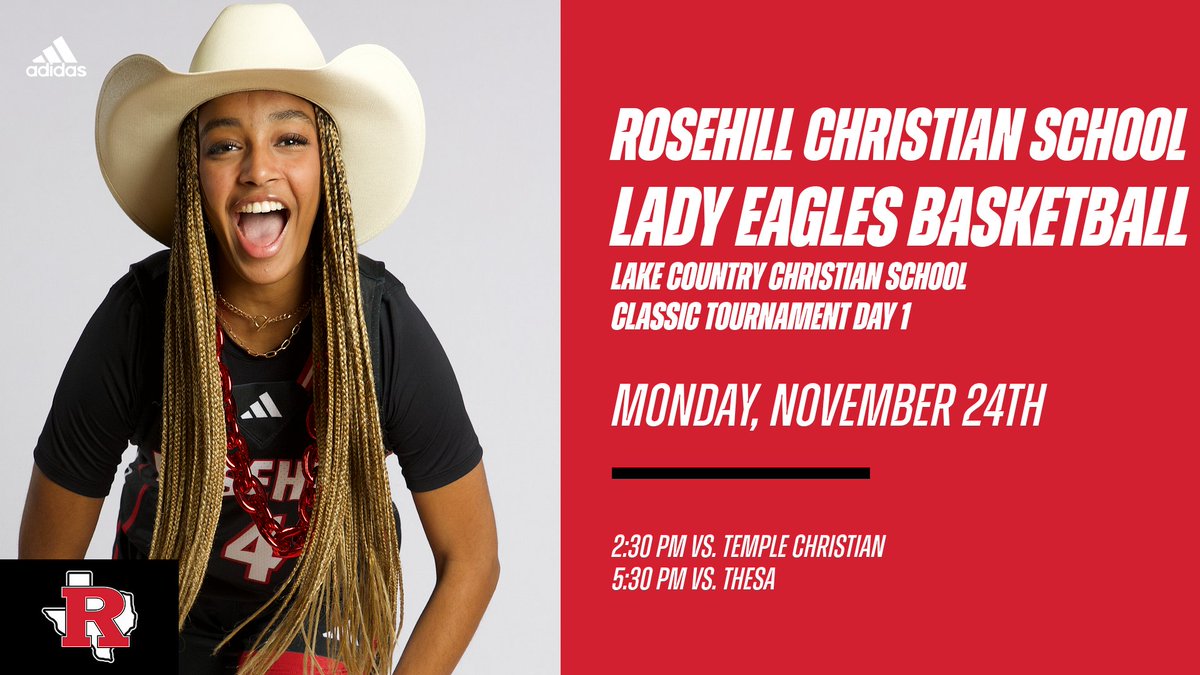RCS__Athletics's tweet image. 🏀Varsity Girls Basketball Game Day
🔴 Lake Country Christian School Classic 
🆚️ Temple Christian 🕝 2:30 pm
🆚️ THESA 🕠 5:30 pm
📍Fort Worth 
#WeRrosehill #EagleStrong 🦅
