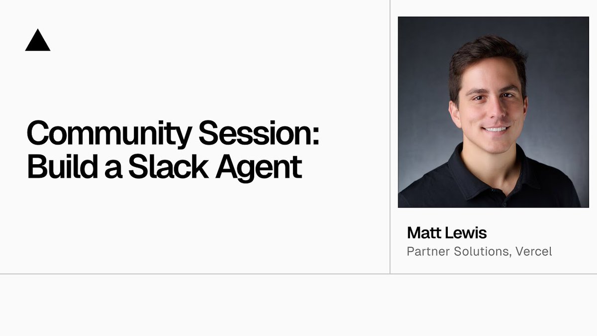 paw_lean's tweet image. Another week, another @Vercel Community Live Session ▲ 

Join us tomorrow at 11am PST to learn how to build a Slack agent with @mttlws and @jacobmparis. 

Let teams prototype, build, and deploy sites, apps, and agents directly inside @SlackHQ.
