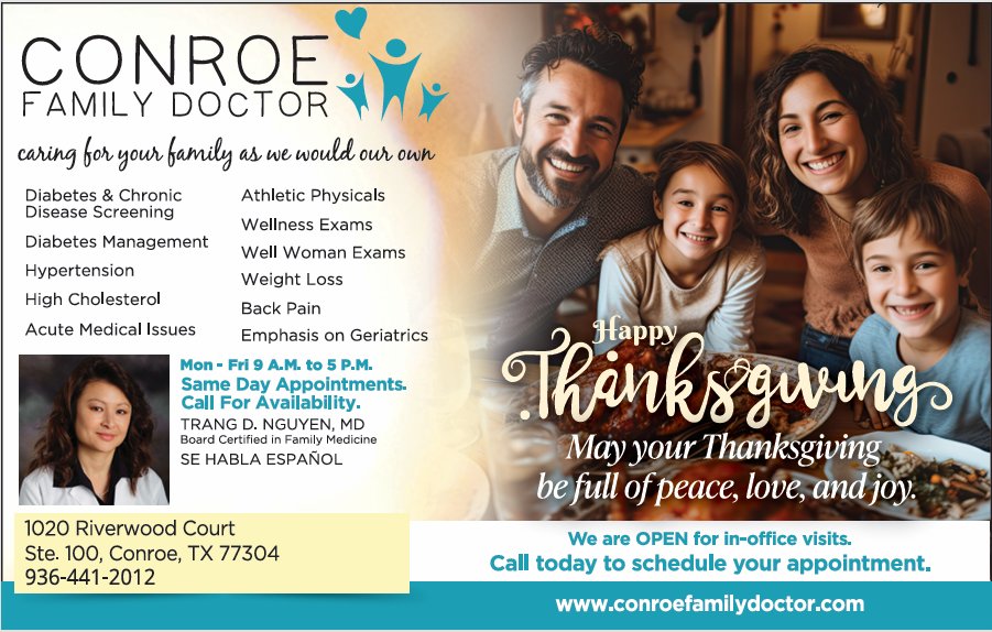 conroefamilydoc's tweet photo. Happy Thanksgiving From Conroe Family Doctor: A Message of Gratitude, Health, and Community

https://t.co/Hunl523UaU https://t.co/pN7Ny5H7MF