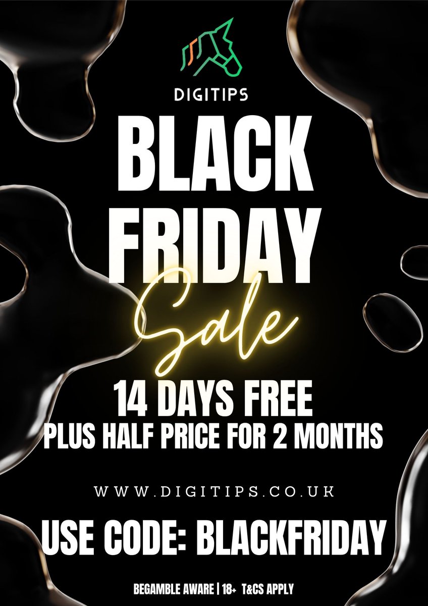 BLACK FRIDAY

All of your Christmas &amp; New Years horse racing for half price &amp; 2 weeks for FREE! 

In 2026 you won't be able to go anywhere without seeing Digitips. You can still be early in this journey &amp; cement yourself as an OG in the Digitips family!

mymembers.io/digitips-membe…