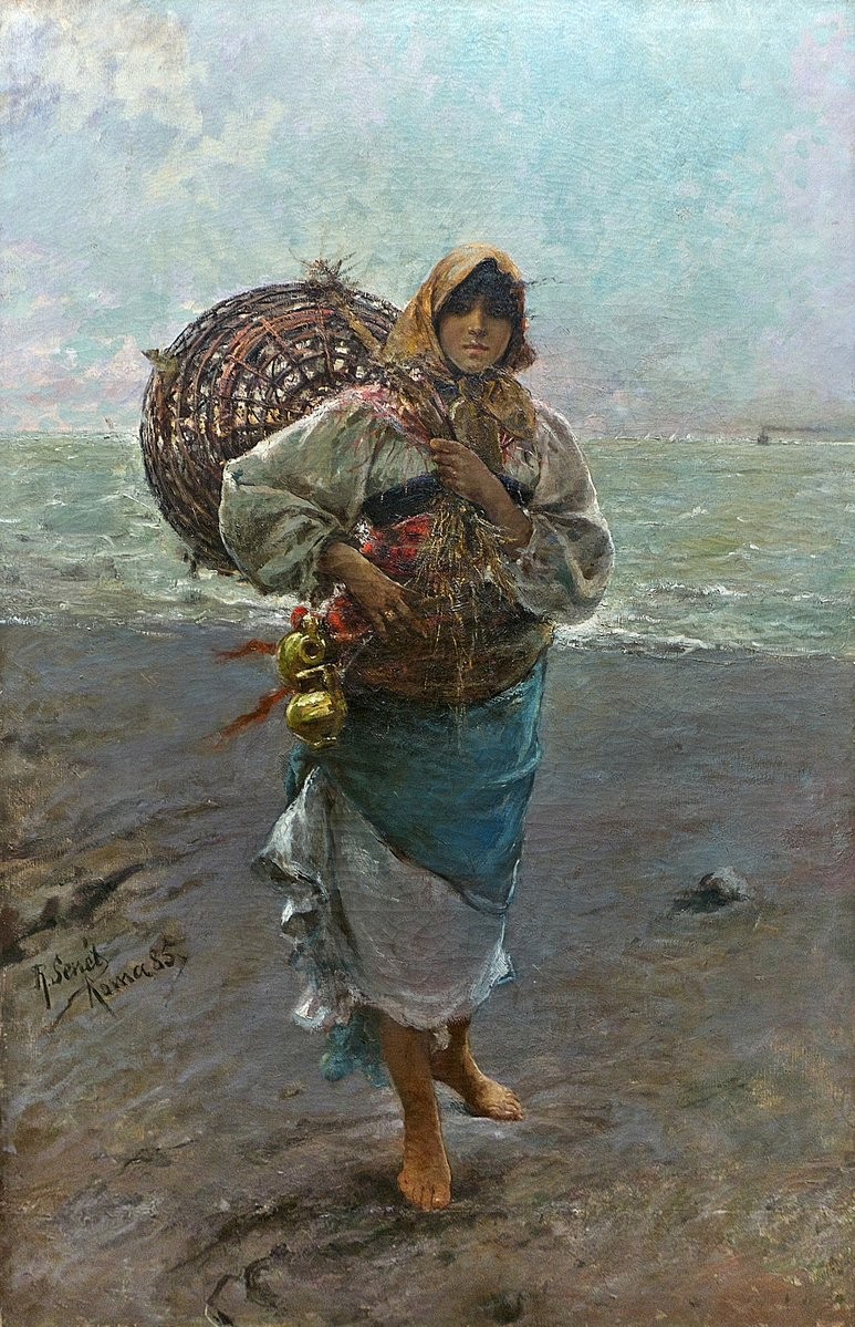 油彩画 漁船と漁師 A. De La Cruz 油彩画 漁船と漁師 A. De