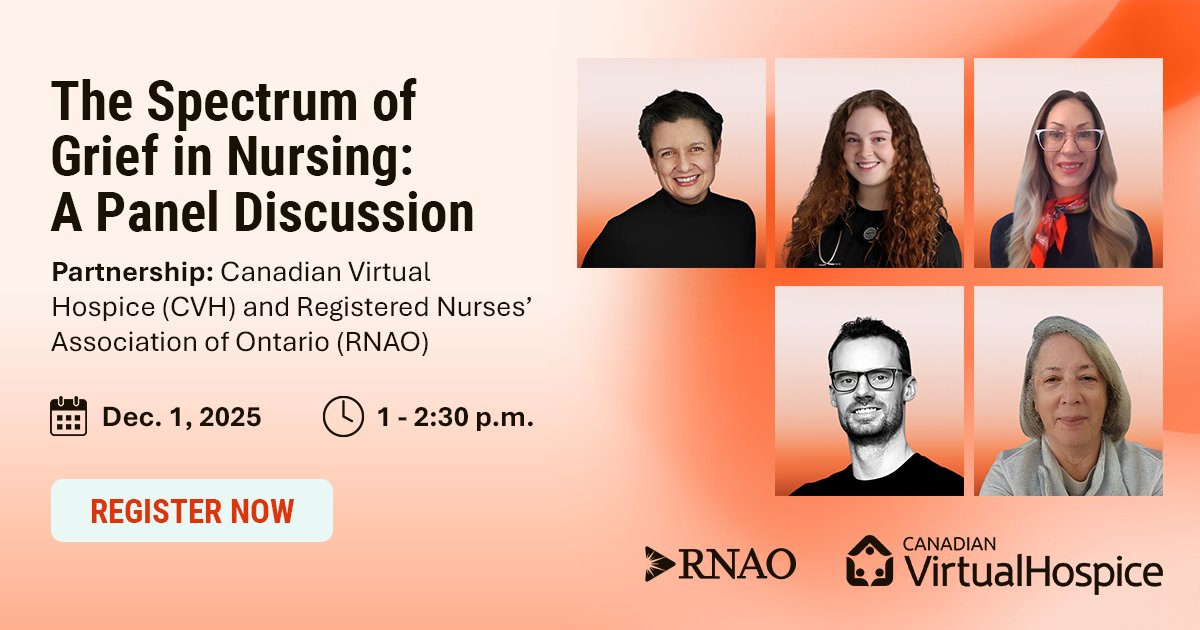 Know someone affected by grief?

Join us on Dec. 1, 1 p.m. ET for an event that offers space for reflection, understanding, and practical strategies for both personal and collective healing.

Learn more &amp; register: RNAO.ca/events/the-spe…

<a href="/VirtualHospice/">Canadian Virtual Hospice</a> <a href="/Nurse_KMac/">Kim McMillan</a>