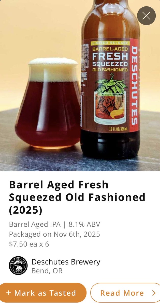 Ooh I’m looking forward to this! 
A barrel-aged IPA from <a href="/DeschutesBeer/">Deschutes Brewery</a> via <a href="/tavour/">Tavour</a> ! 
Wish I could buy more than 6!
#CraftBeer