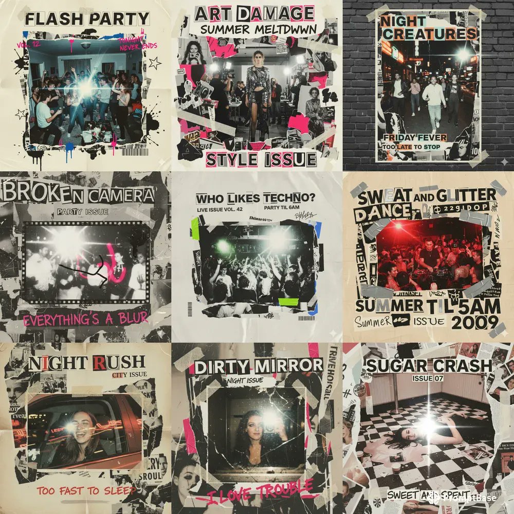 promptbase's tweet image. Indie Sleaze Collage Poster Creators by @sjj_design using Gemini Image 🎨📼