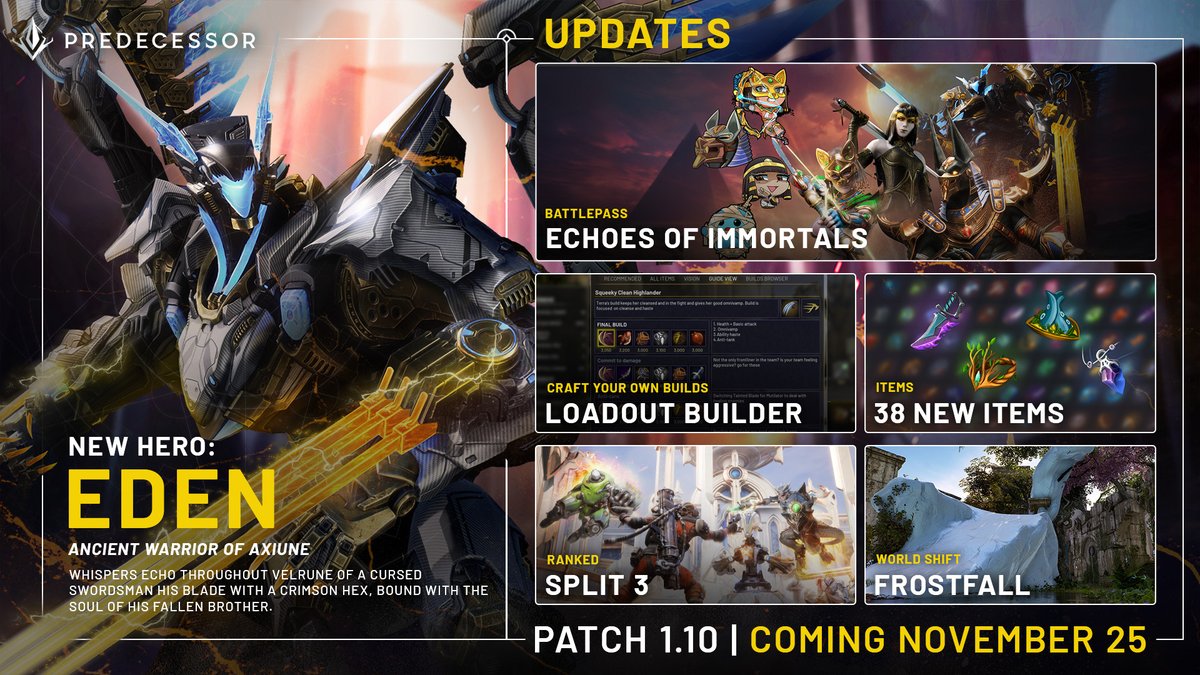 PredecessorGame's tweet image. Echoes of Immortals drops TOMORROW! 🔥

This is one of our biggest updates of 2025 and we can&apos;t wait for you to get your hands on it! 🙌

Which features are you most excited about?