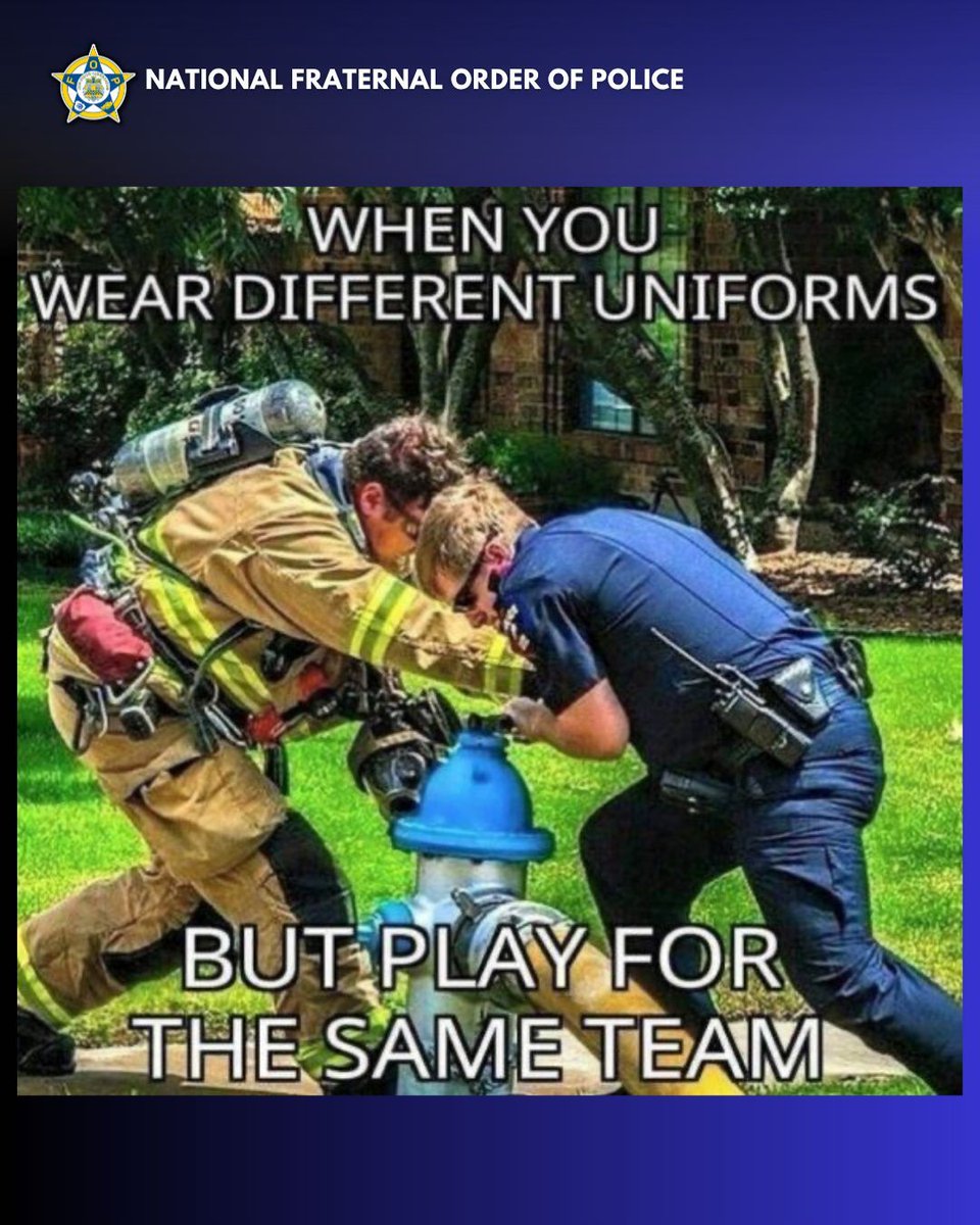 GLFOP's tweet image. Law Enforcement 🤝 Firefighters 
#LawEnforcementHumor #CopLife #PoliceLife #TeamworkMatters #CopsAtWork
Credit to rightful owners. Used for informational purposes.