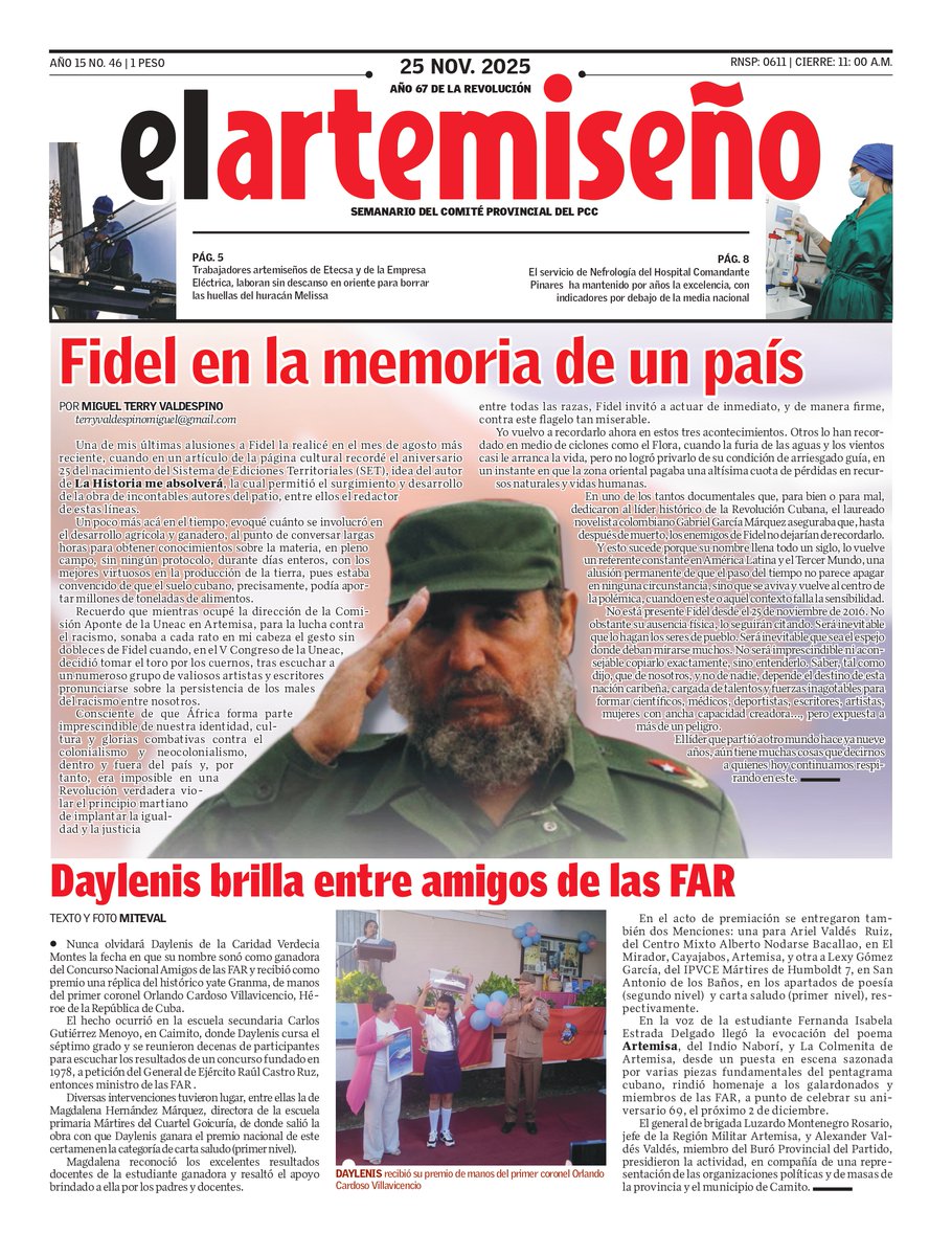 A la figura del Comandante está dedicada la edición 46 de #elartemiseño.  El periodista <a href="/buendiajoe72/">Joe Buendía</a>  escribe las historias de Germán y Gonzalo , quienes conservan en su memoria las imágenes de los días en que intercambiaban usualmente con Fidel. 
🔗goo.su/AmI1g