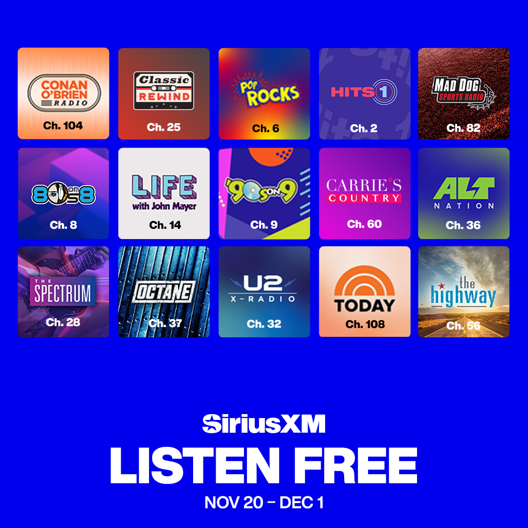 NissanUSA's tweet image. Your soundtrack is covered with the SiriusXM Free Listening Event.

Get access to over 100 channels of ad-free music, exclusive holiday, sports, news, talk &amp;amp; more. 

Start listening in your today and enjoy this opportunity through December 1st. spr.ly/SiriusXMListen…