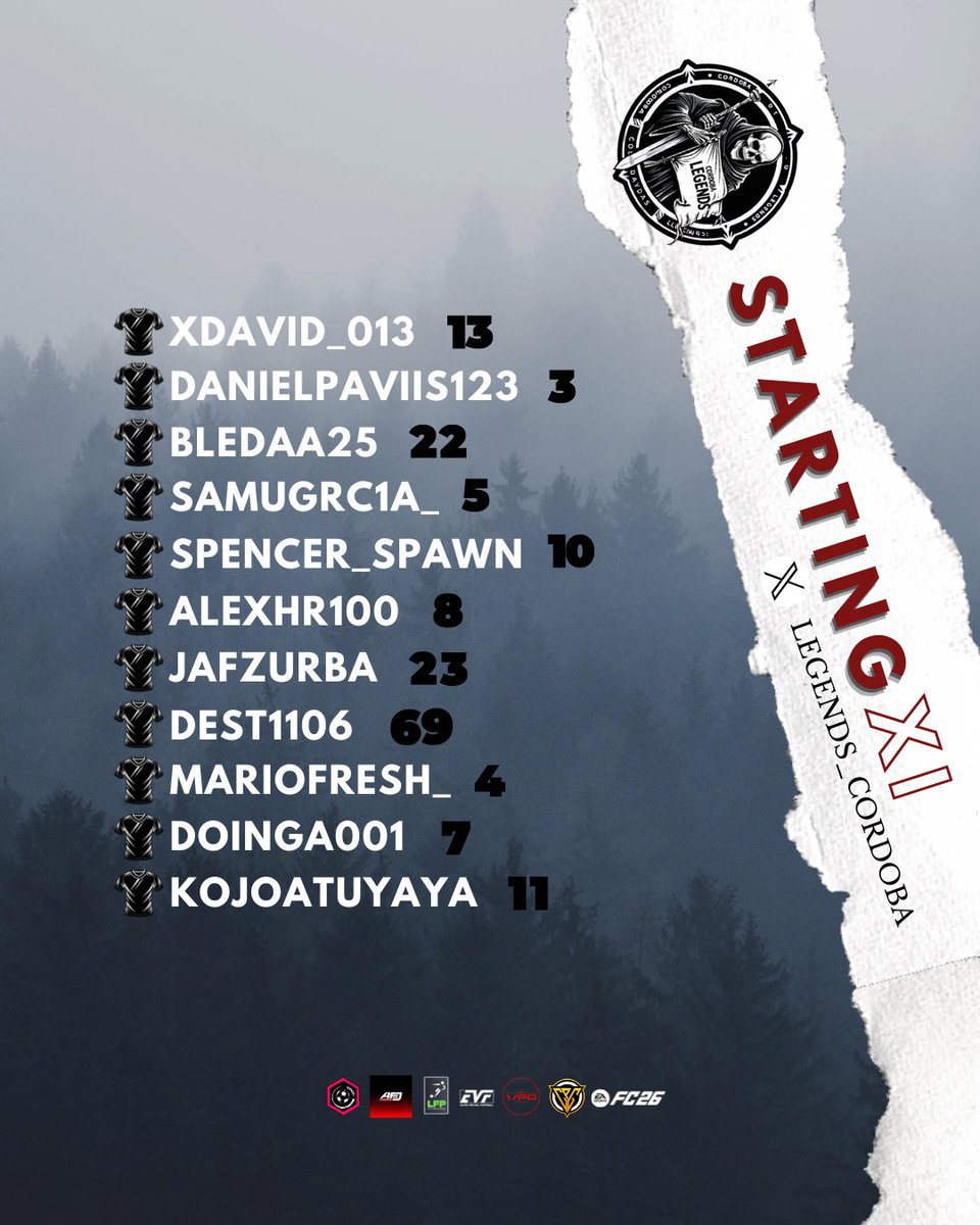 👕 STARTING XI 👕

¡Vamos guerreros!

🏆<a href="/VPCL_Spain/">VPCL España</a> 
🏆<a href="/AFJLeague/">AFJ España 🇪🇸 🎮</a> 
🏆<a href="/VPG_Spain/">Virtual Pro Gaming España</a> 
🏆<a href="/CPG__eSports/">Competitive Pro Gaming</a> <a href="/EVFOfficial_/">Elite Virtual Football</a>  

📺 <a href="/danielpaviiis/">Dani Pavon</a> 

#CDL #fifa #fc26 #clubespro