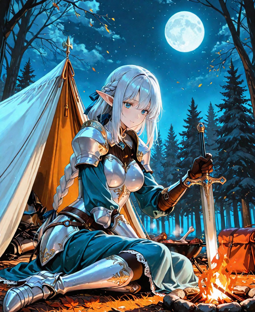 j0rd0n's tweet image. A calm night settled over the camp, broken only by drifting leaves and quiet embers.