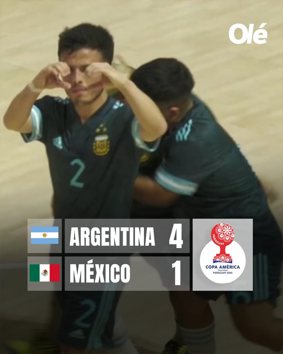 SEGUNDA VICTORIA AL HILO 🇦🇷

🏆 La Selección Argentina de Talla Baja goleó 4-1 a México en la Copa América 2025 que se disputa en Paraguay

🆚🇧🇷 El próximo partido será este martes frente a Brasil

🔙🇨🇴 En la primera fecha, Argentina goleó 5-0 a Colombia
