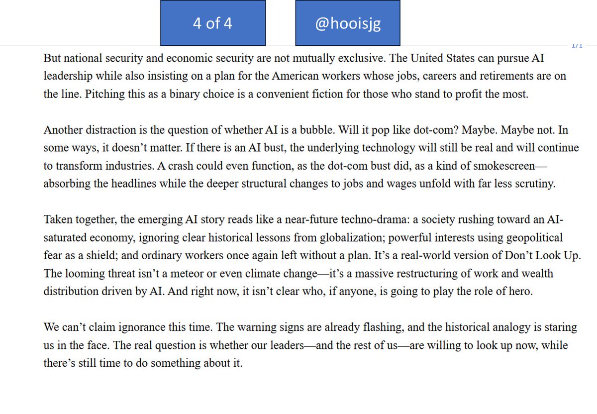 HOOISJG's tweet image. The real #AI question that should be on everyone&apos;s mind is: Is AI 1.0 equivalent to #Globalization 2.0. I don&apos;t know why policymakers are not asking questions now. I suspect it&apos;s b/c of solving big problems before they are a crisis isn&apos;t sexy.